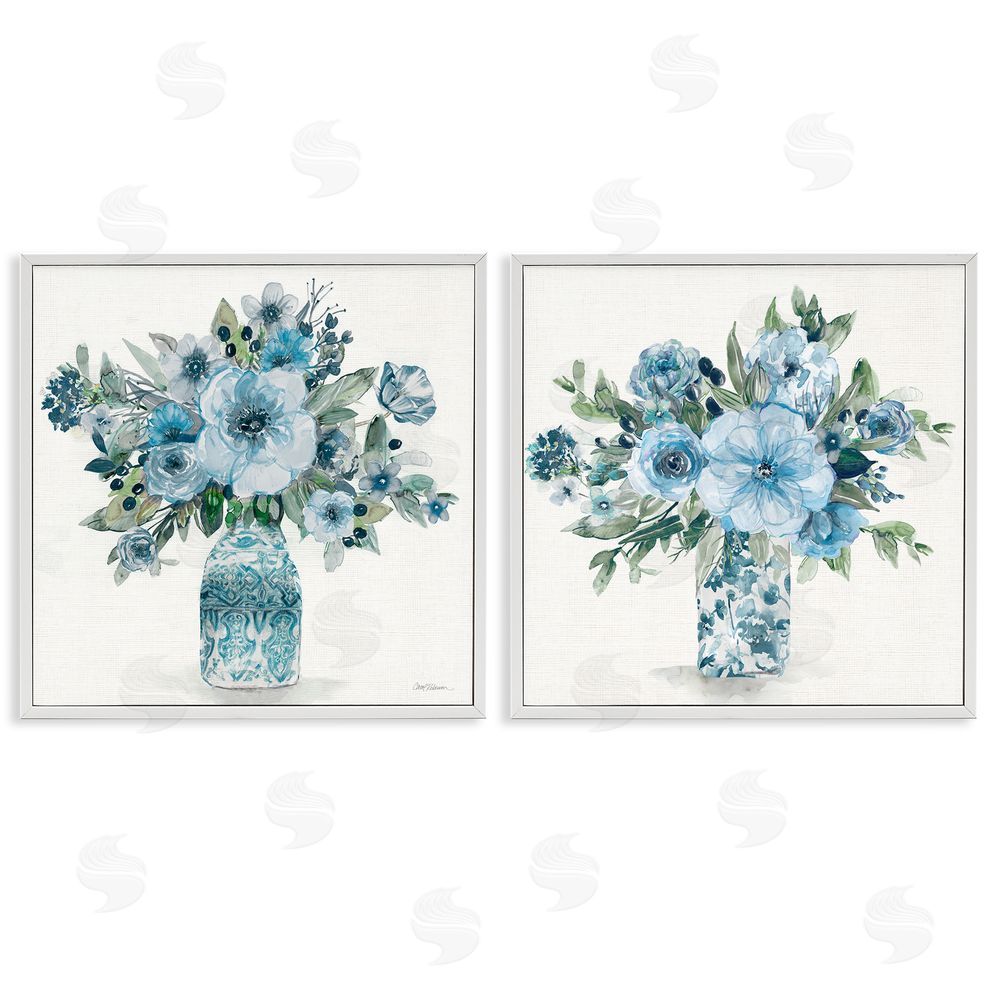 Carol Robinson Pastel Blue Floral Vase Arrangements White Framed Giclee Wall Art Print