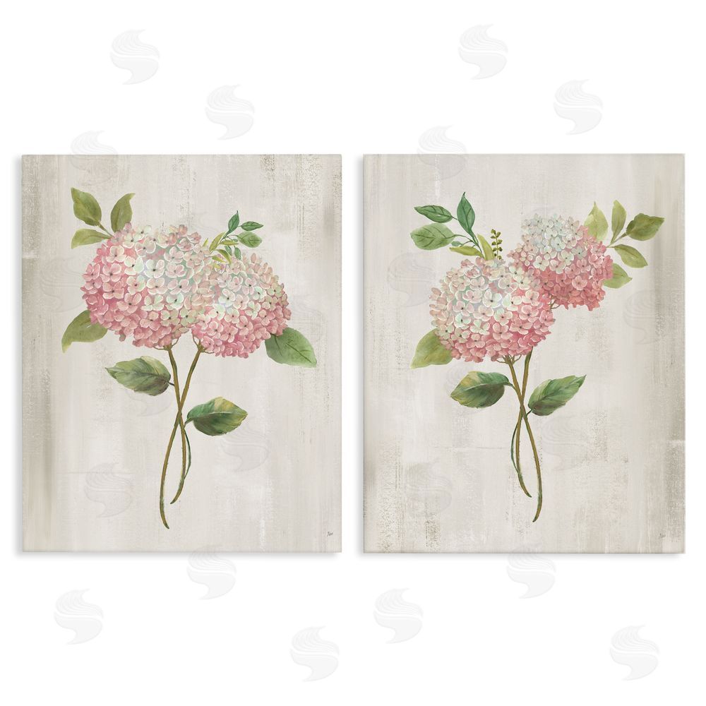 Nan Vintage Pink Hydrangea Pairs Stretched Canvas Wall Art Print