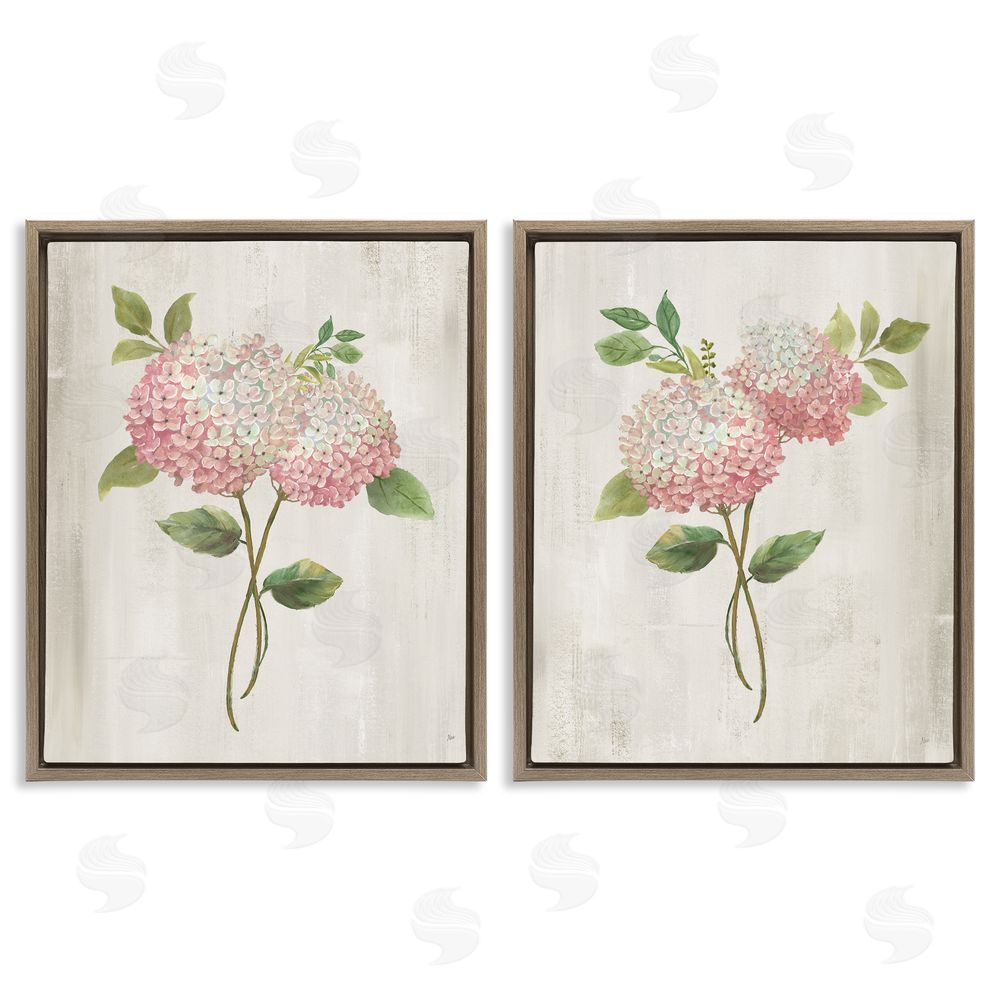 Nan Vintage Pink Hydrangea Pairs Brown Floating Frame Canvas Wall Art Print