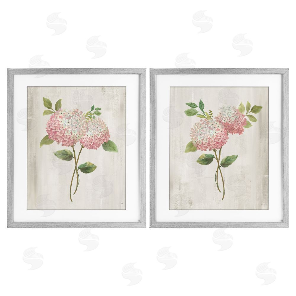 Nan Vintage Pink Hydrangea Pairs Gray Framed Print Under Glass Wall Art