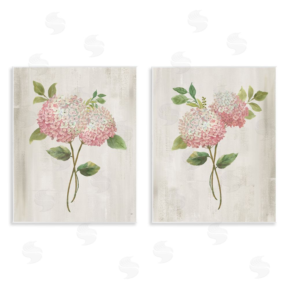 Nan Vintage Pink Hydrangea Pairs Wooden Wall Plaque Art Print