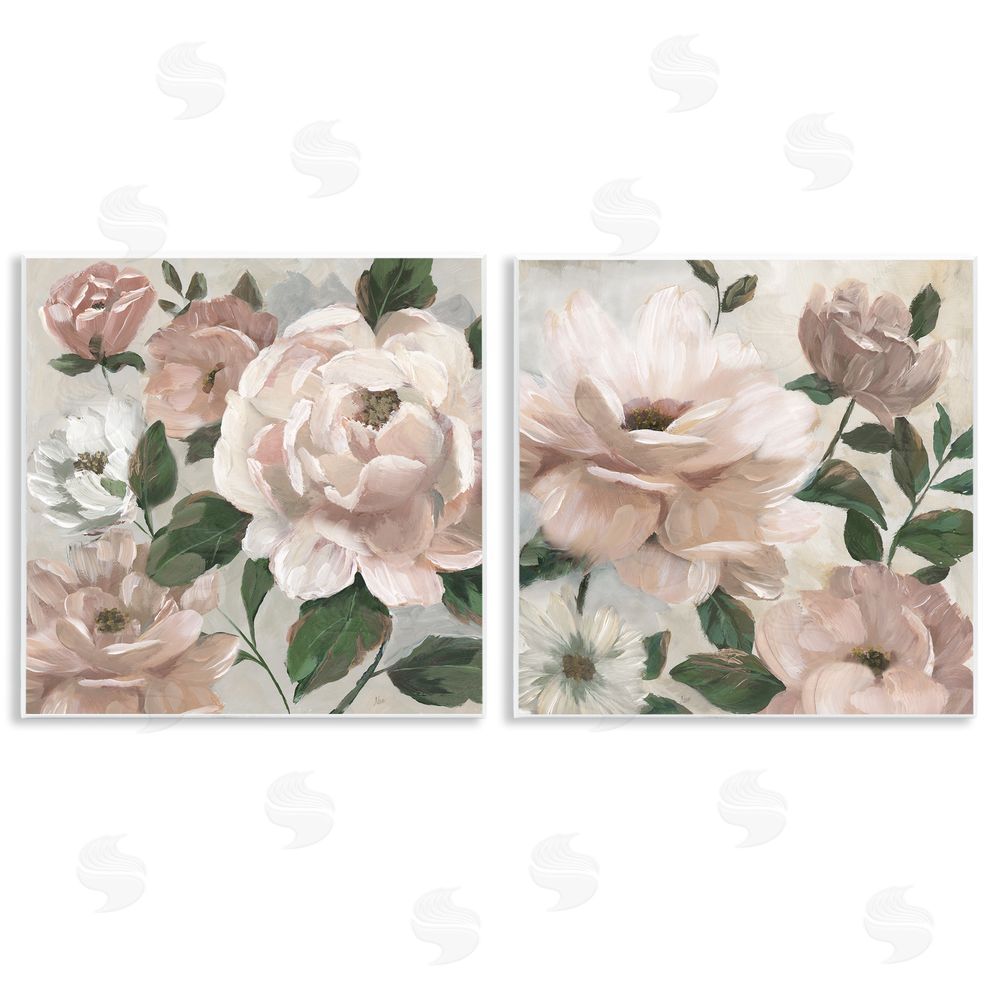 Nan Elegant Blush Peonies & Leaves Wooden Wall Plaque Art Print