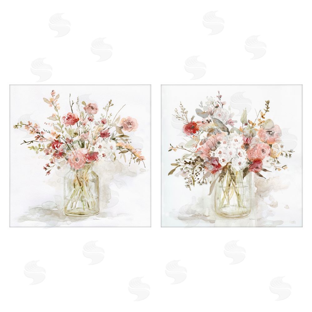 Carol Robinson Delicate Watercolor Bouquets in Glass Stretched Canvas Wall Art Print