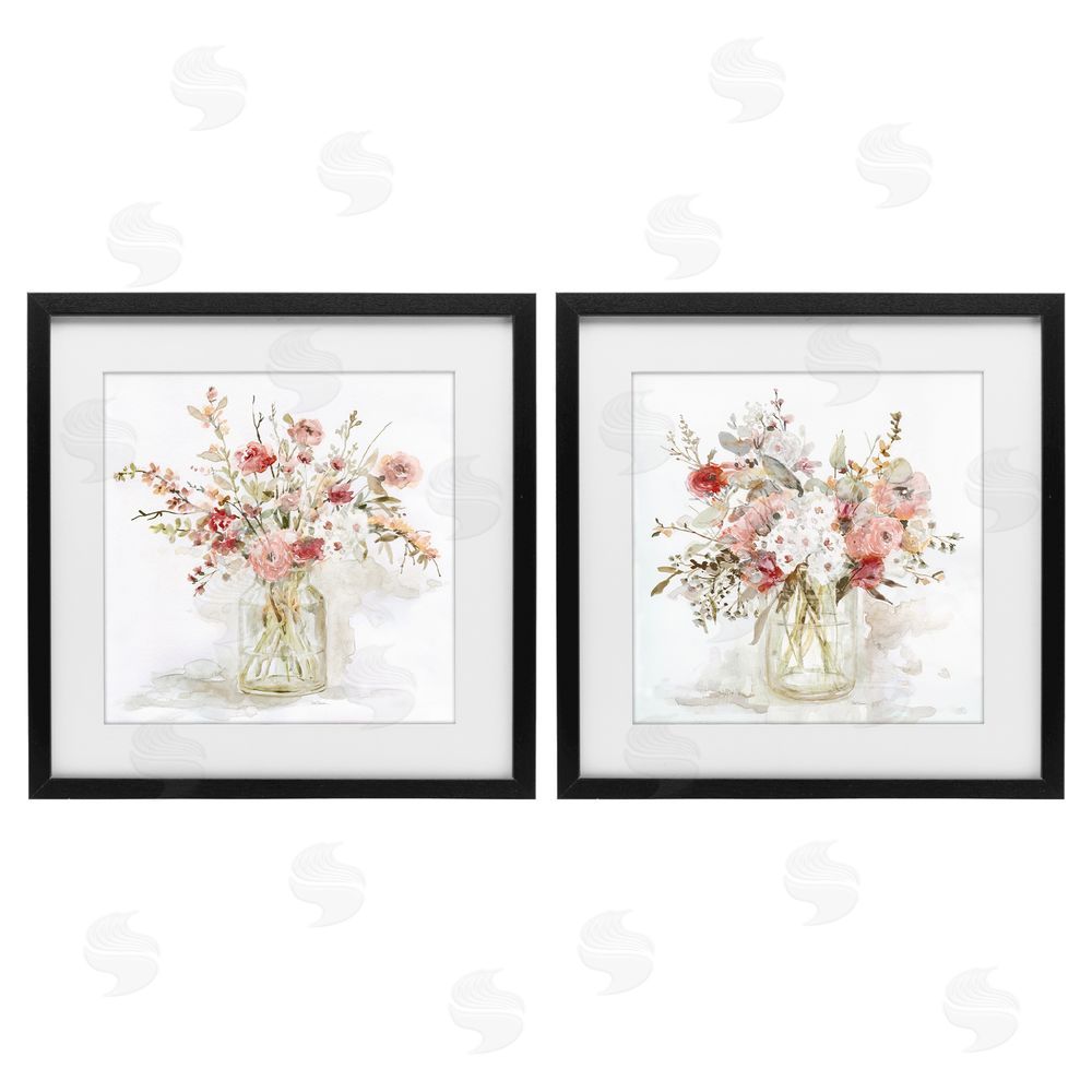 Carol Robinson Delicate Watercolor Bouquets in Glass Black Framed Print Under Glass Wall Art