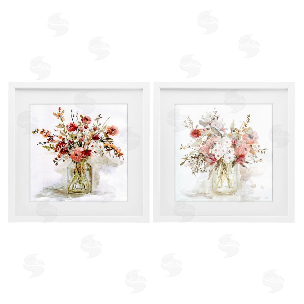 Carol Robinson Delicate Watercolor Bouquets in Glass White Framed Print Under Glass Wall Art