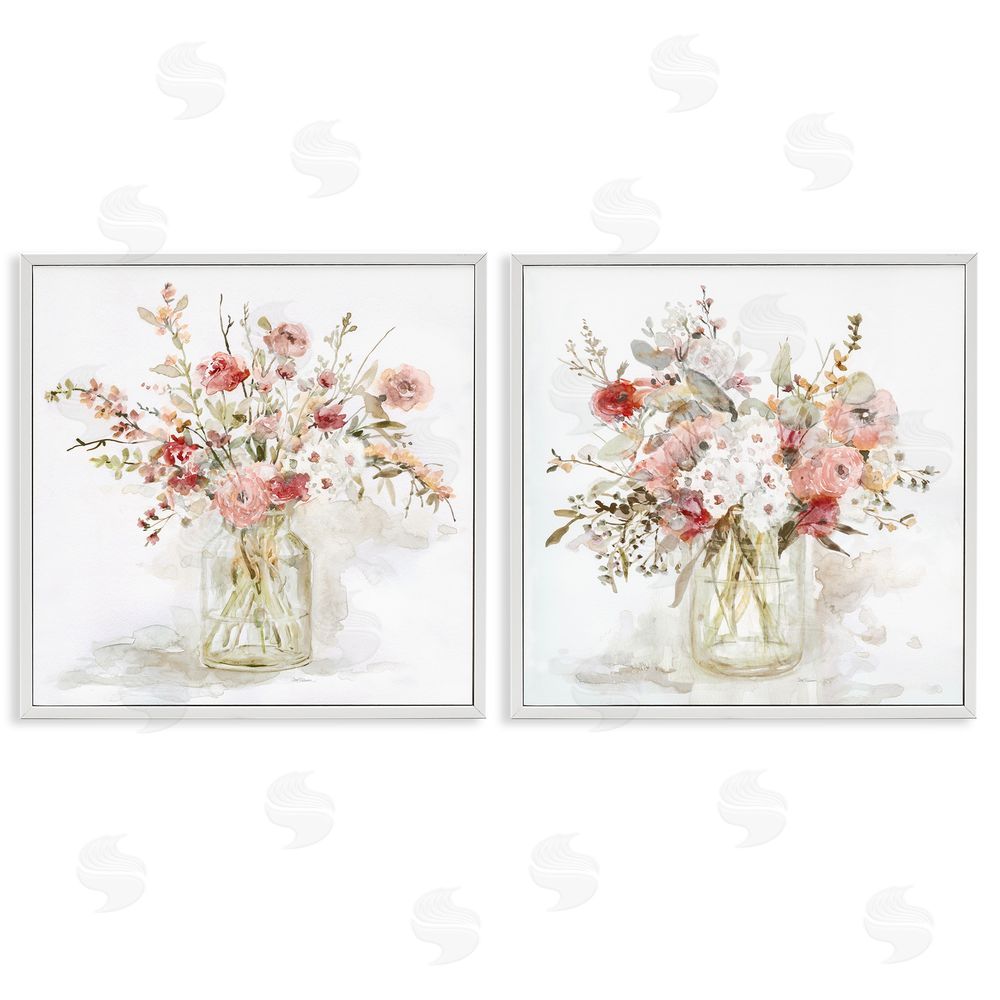 Carol Robinson Delicate Watercolor Bouquets in Glass White Framed Giclee Wall Art Print