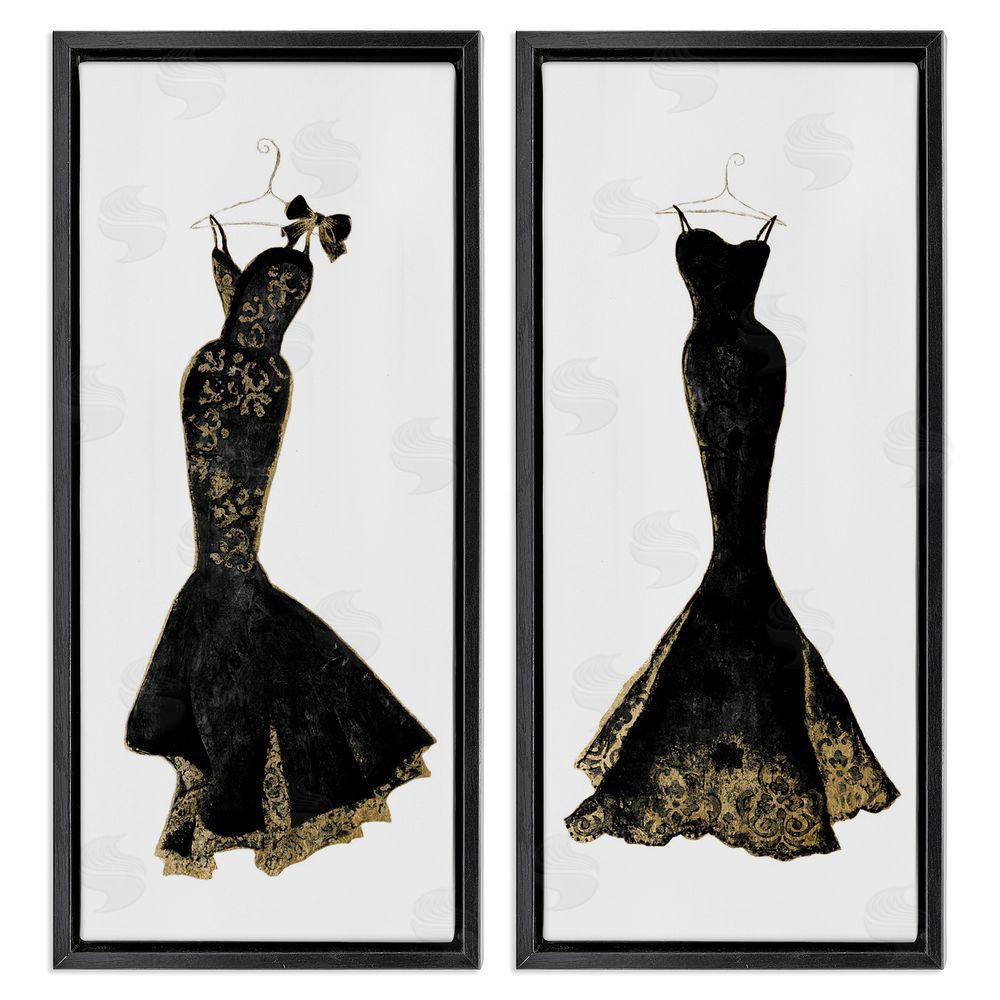 Janet Tava Gilded Black Evening Gowns Black Floating Frame Canvas Wall Art Print