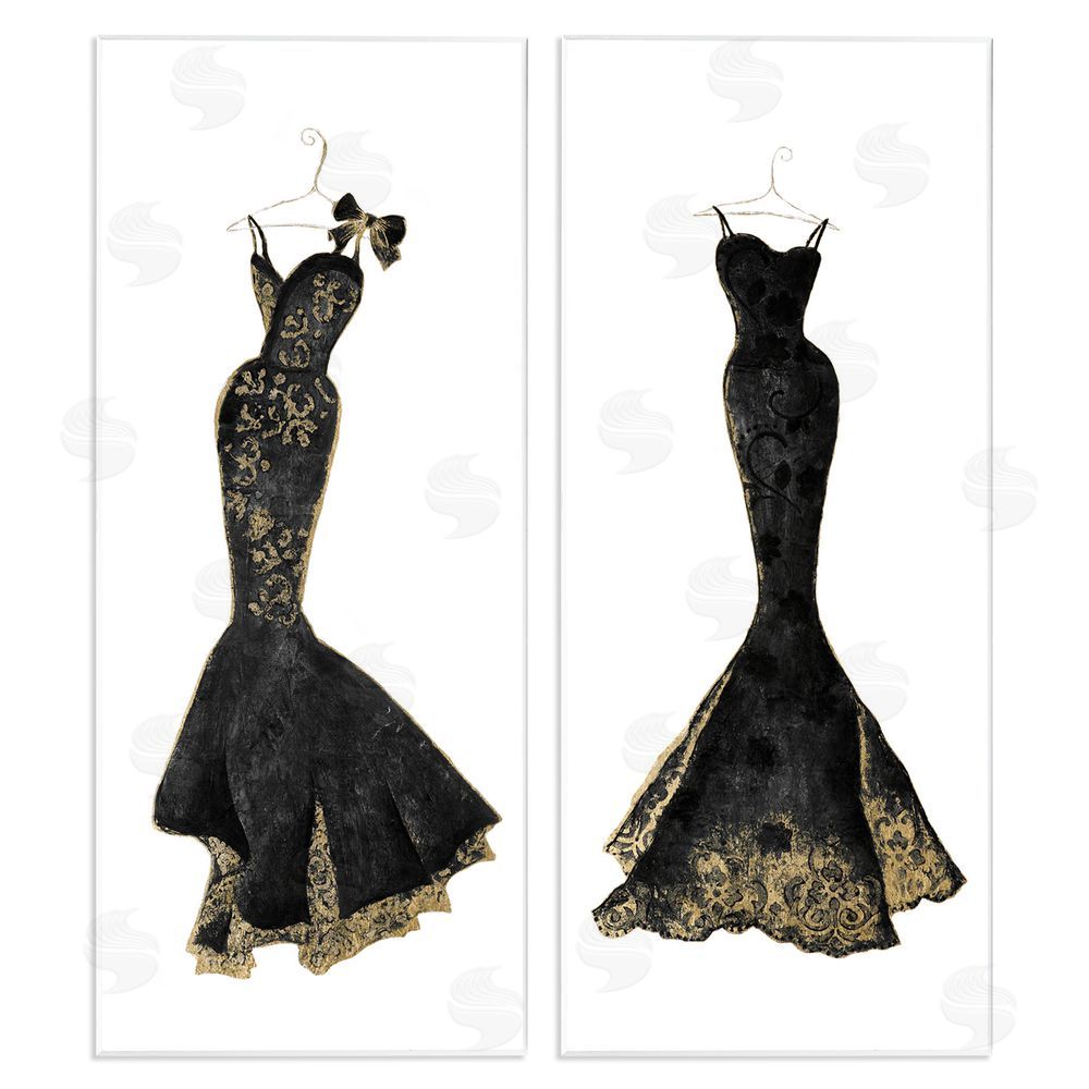 Janet Tava Gilded Black Evening Gowns Wooden Wall Plaque Art Print