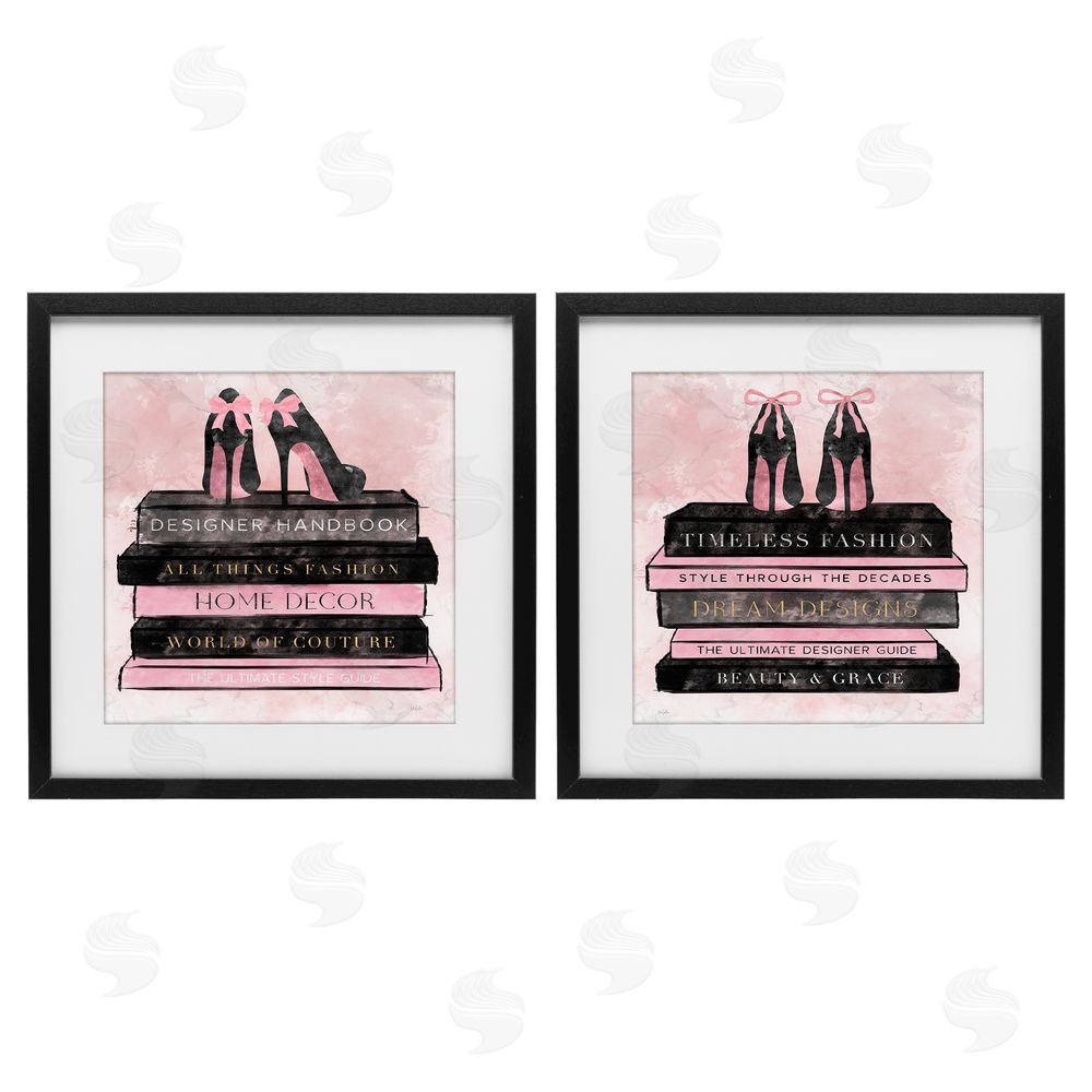 Natalie Carpentieri Pink Heels Atop Books Black Framed Print Under Glass Wall Art