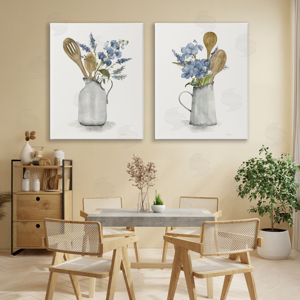 Carol Robinson Kitchen Pitcher Bouquets Stretched Cavas Wall Art Set in Room