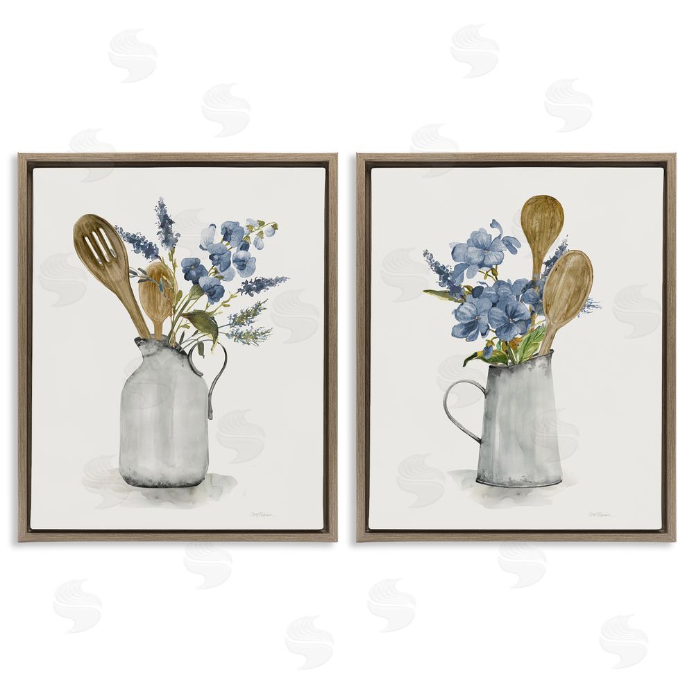 Carol Robinson Kitchen Pitcher Bouquets Brown Floating Frame Canvas Wall Art Print