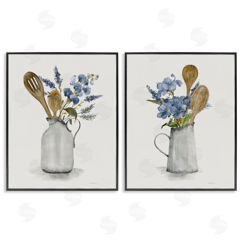 Carol Robinson Kitchen Pitcher Bouquets Black Framed Giclee Wall Art Print