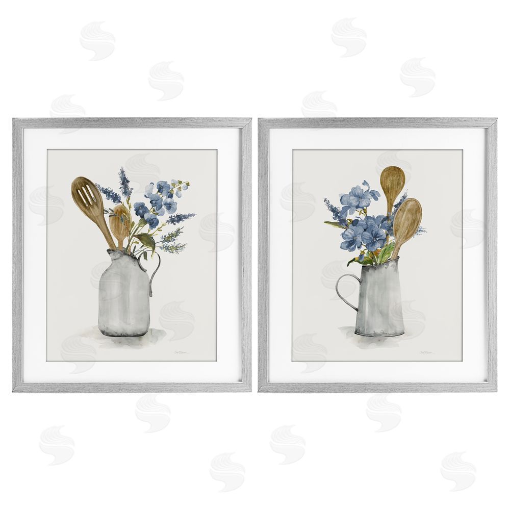 Carol Robinson Kitchen Pitcher Bouquets Gray Framed Print Under Glass Wall Art