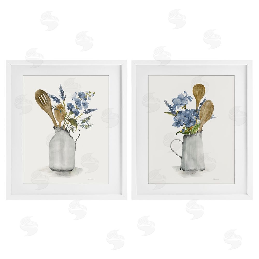 Carol Robinson Kitchen Pitcher Bouquets White Framed Print Under Glass Wall Art