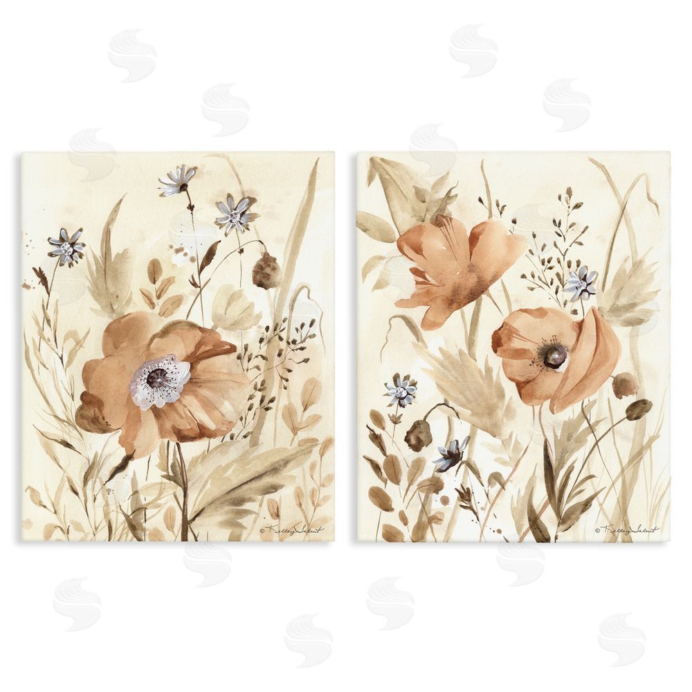 Kelley Talent Poppy Garden in Neutrals Stretched Canvas Wall Art Print