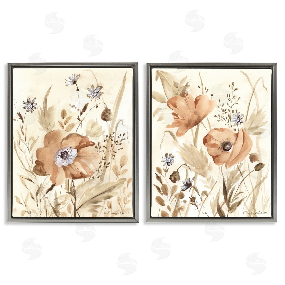Kelley Talent Poppy Garden in Neutrals Gray Floating Frame Canvas Wall Art Print