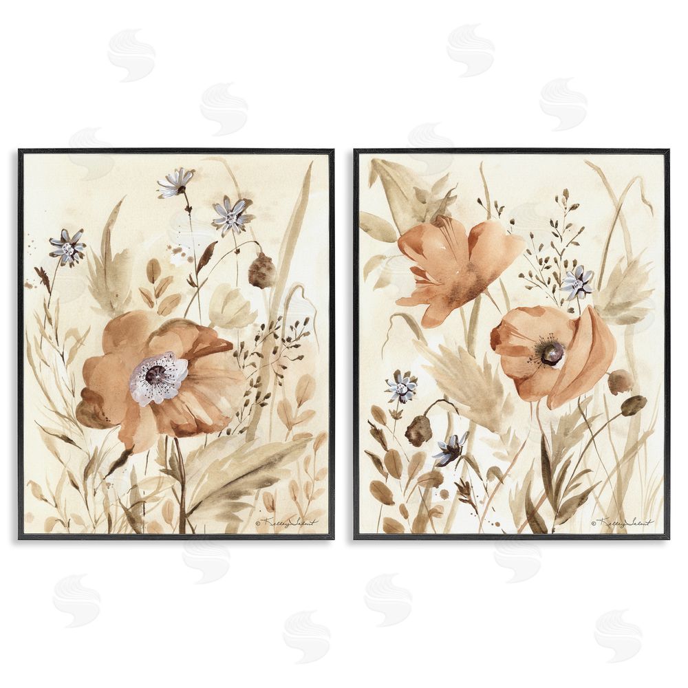 Kelley Talent Poppy Garden in Neutrals Black Framed Giclee Wall Art Print