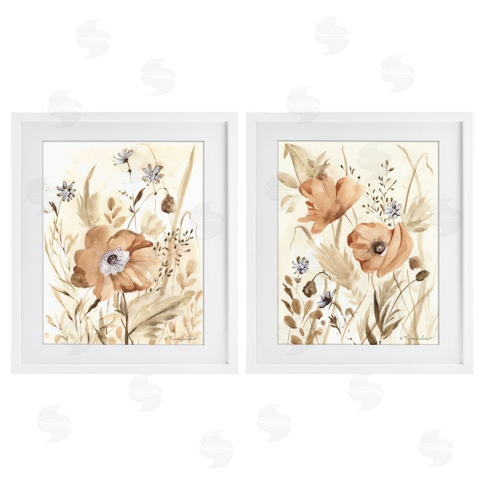 Kelley Talent Poppy Garden in Neutrals White Framed Print Under Glass Wall Art