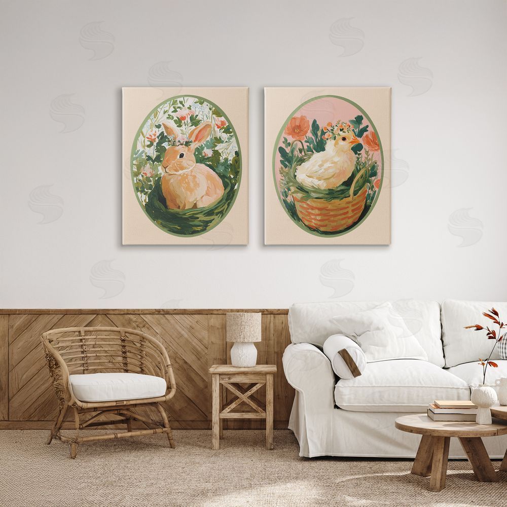 Yen Bloom Nest Animals Stretched Cavas Wall Art Set in Room
