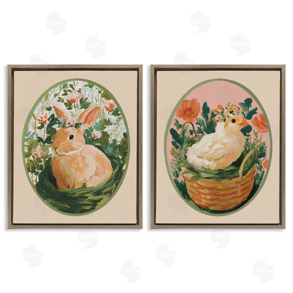 Yen Bloom Nest Animals Brown Floating Frame Canvas Wall Art Print