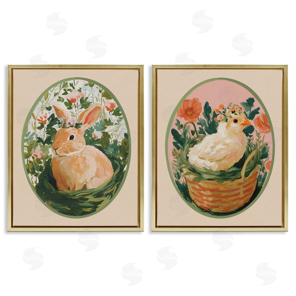 Yen Bloom Nest Animals Gold Floating Frame Canvas Wall Art Print