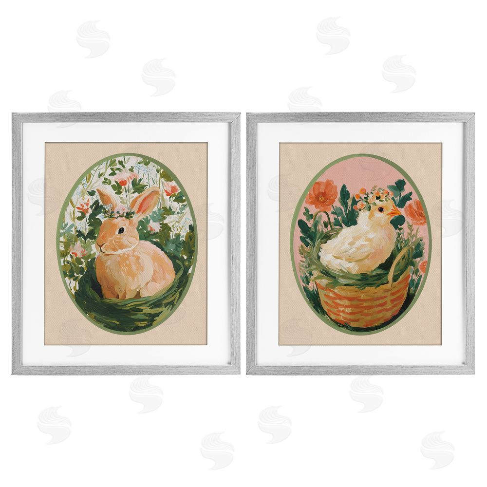 Yen Bloom Nest Animals Gray Framed Print Under Glass Wall Art