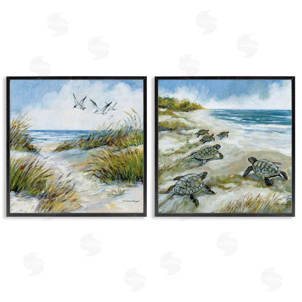 Susan Winget Beach Creatures on Dunes Black Framed Giclee Wall Art Print