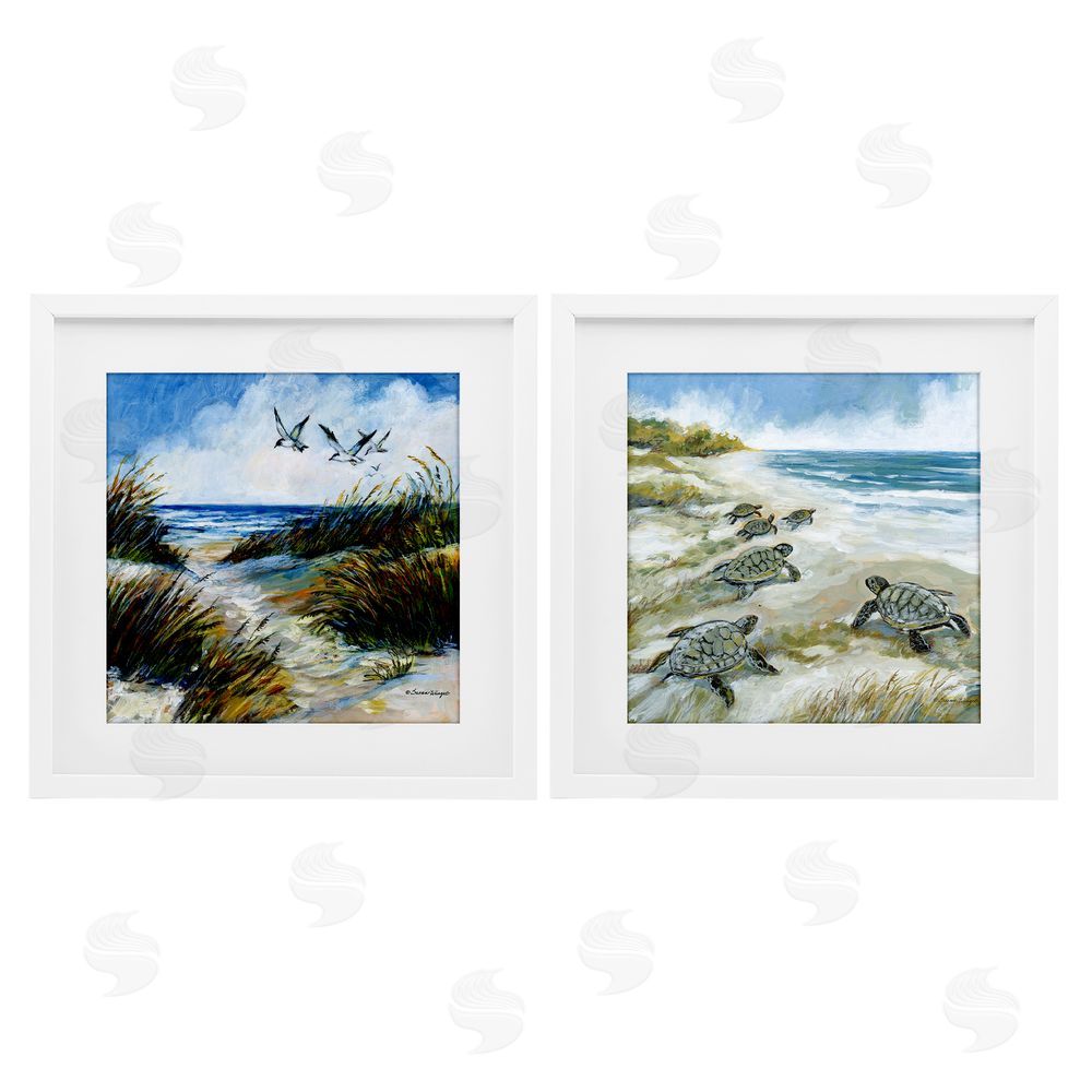 Susan Winget Beach Creatures on Dunes White Framed Print Under Glass Wall Art
