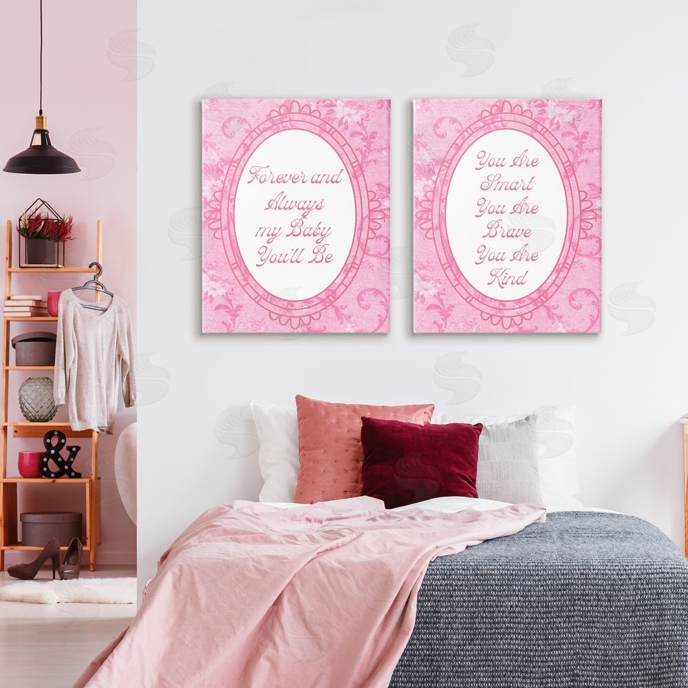 Daphne Polselli Loving Pink Ornate Phrases Stretched Canvas Wall Art in Room