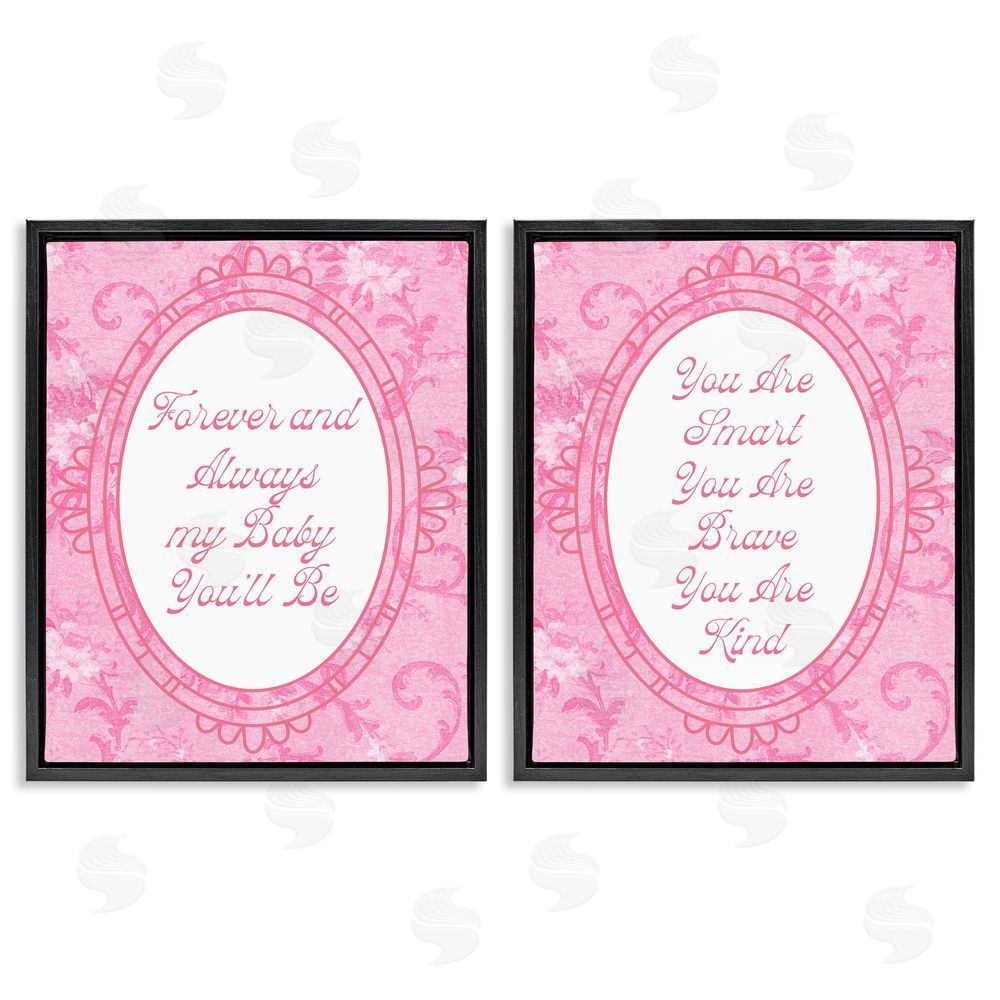Daphne Polselli Loving Pink Ornate Phrases Black Floating Framed Canvas Wall Art