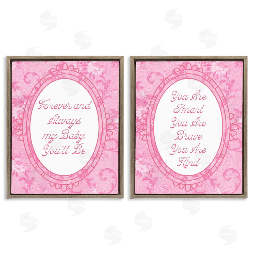 Daphne Polselli Loving Pink Ornate Phrases Brown Floating Framed Canvas Wall Art