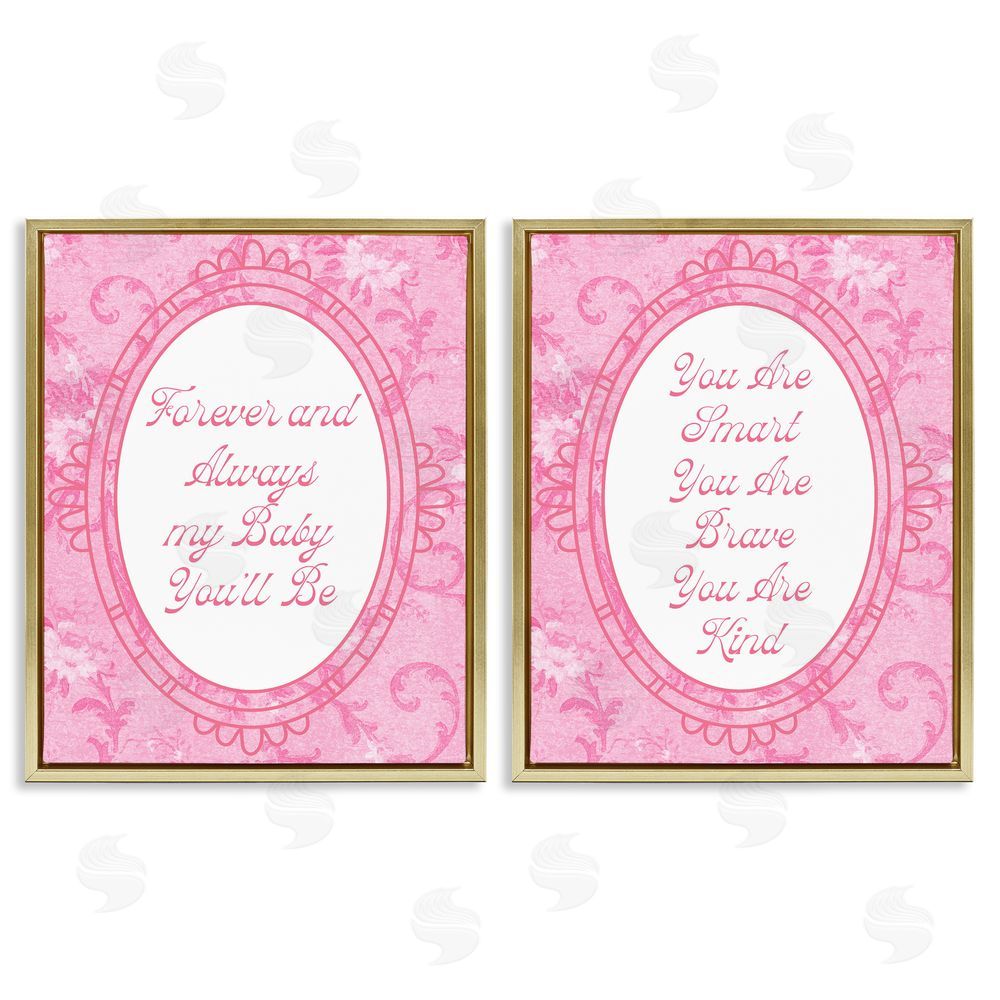 Daphne Polselli Loving Pink Ornate Phrases Gold Floating Framed Canvas Wall Art
