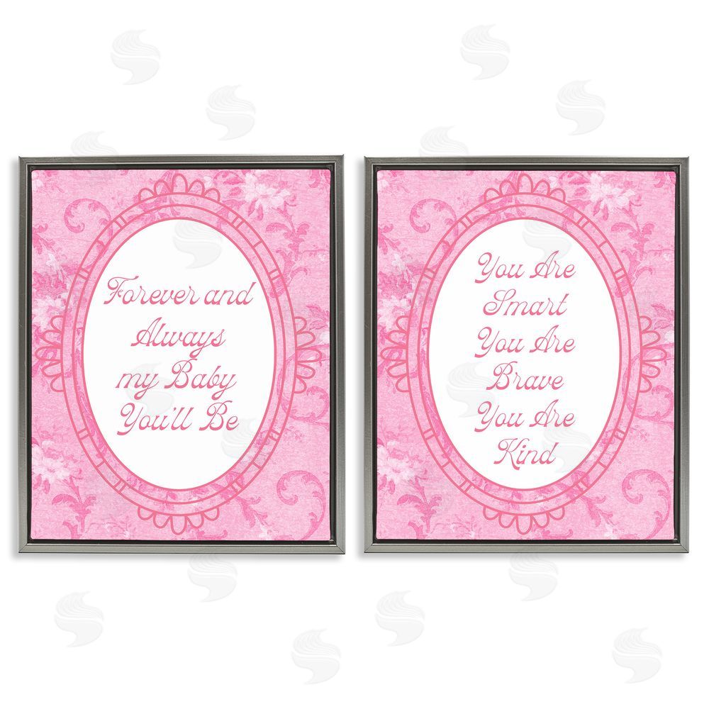 Daphne Polselli Loving Pink Ornate Phrases Gray Floating Framed Canvas Wall Art