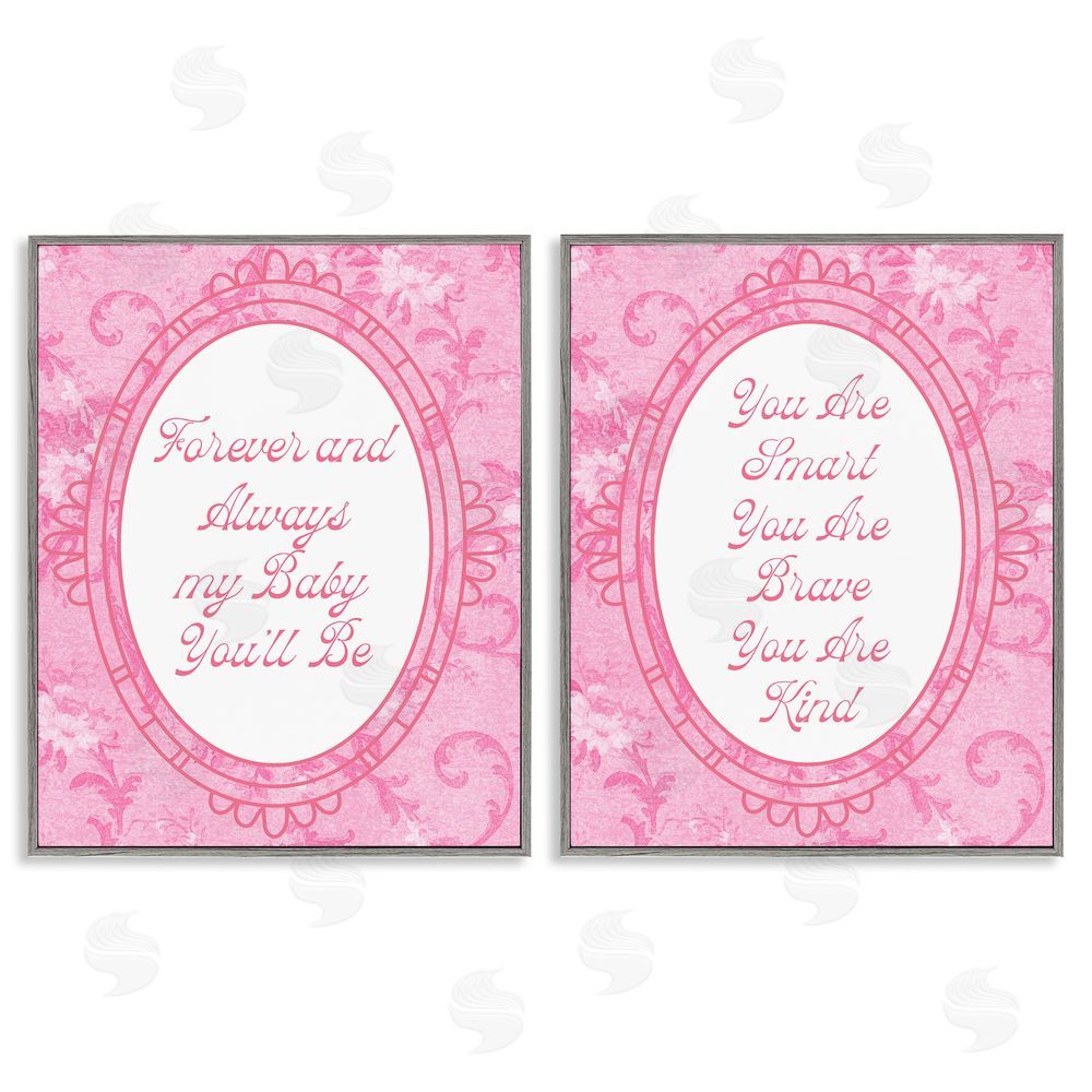 Daphne Polselli Loving Pink Ornate Phrases Gray Framed Giclee Wall Art