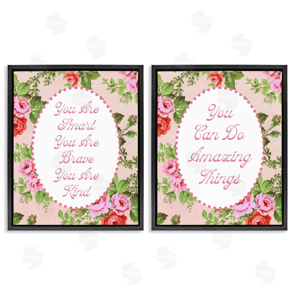 Daphne Polselli Inspirations with Vintage Florals Black Floating Framed Canvas Wall Art