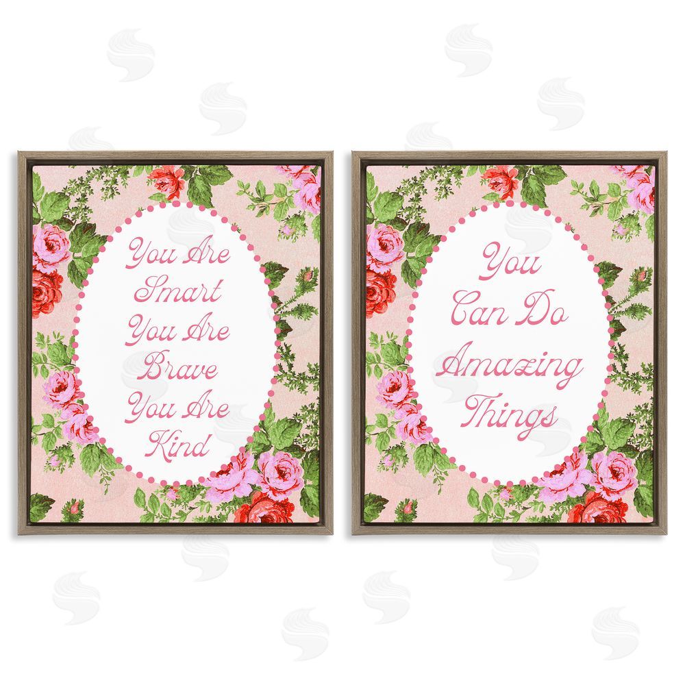 Daphne Polselli Inspirations with Vintage Florals Brown Floating Framed Canvas Wall Art