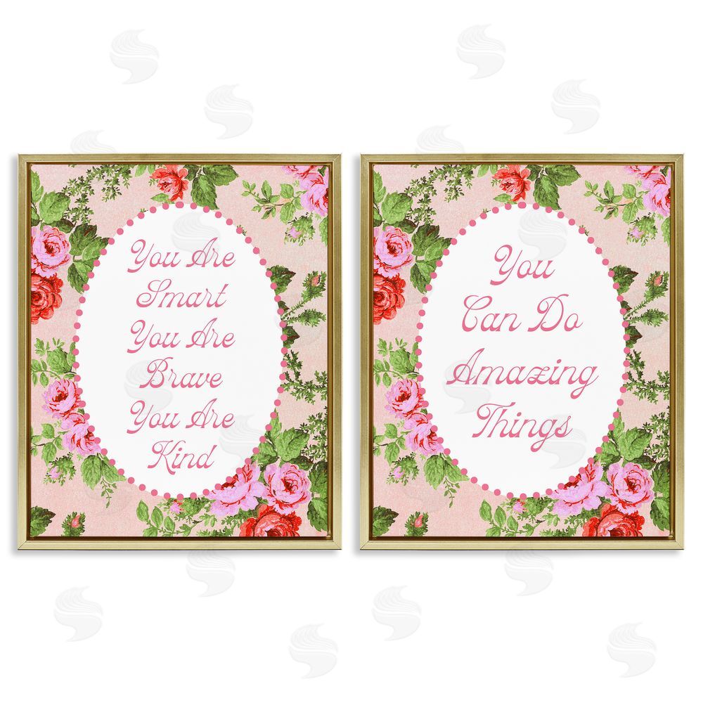 Daphne Polselli Inspirations with Vintage Florals Gold Floating Framed Canvas Wall Art
