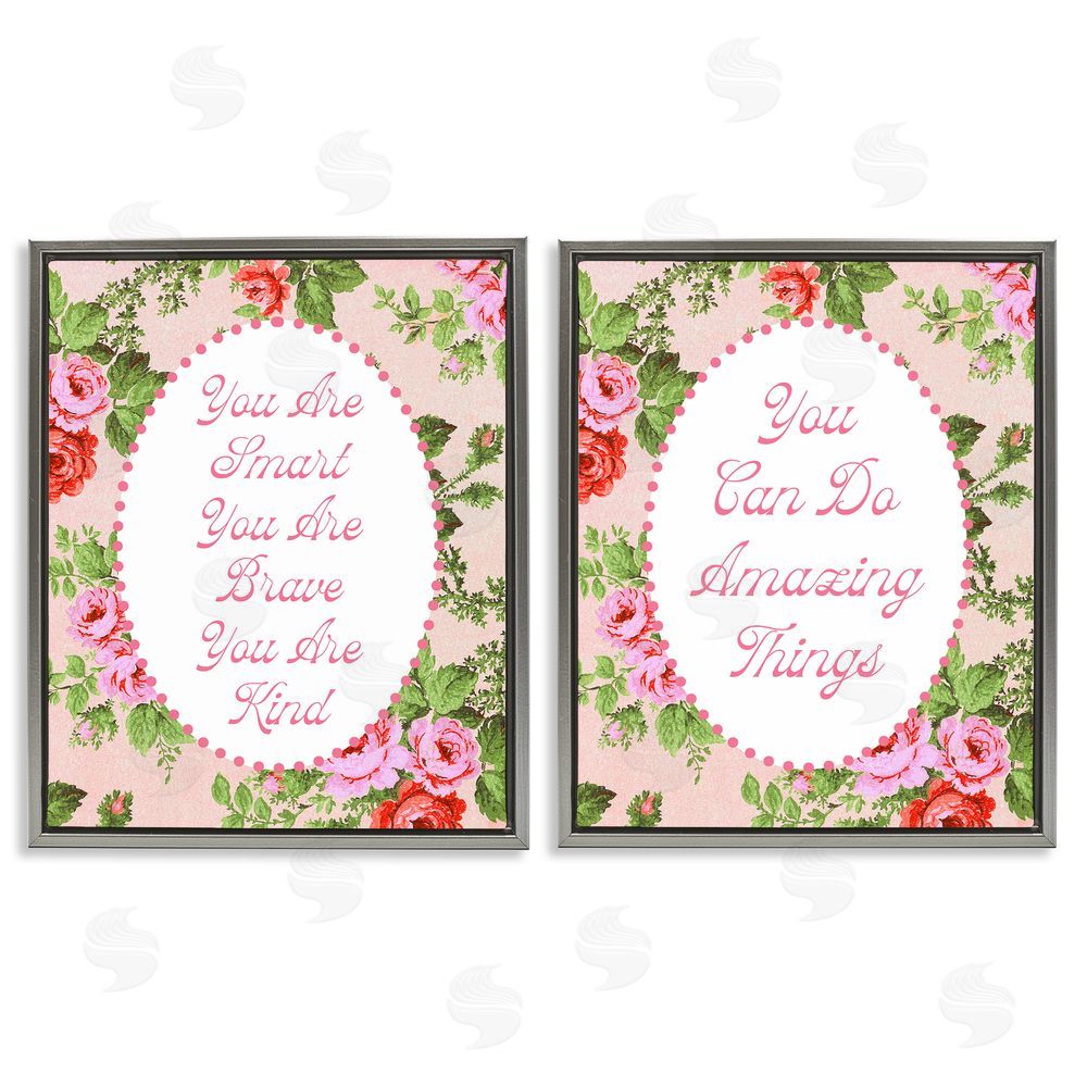 Daphne Polselli Inspirations with Vintage Florals Gray Floating Framed Canvas Wall Art
