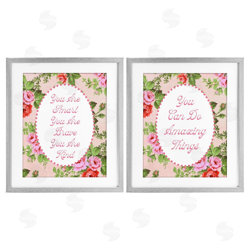 Daphne Polselli Inspirations with Vintage Florals Gray Framed Print Under Glass Wall Art