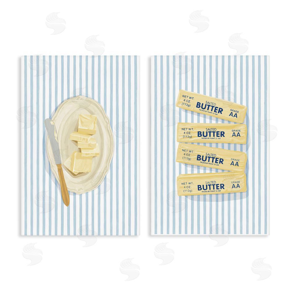 Veronica Lara Butter Dish & Sticks on Stripes Stretched Canvas Wall Art Print
