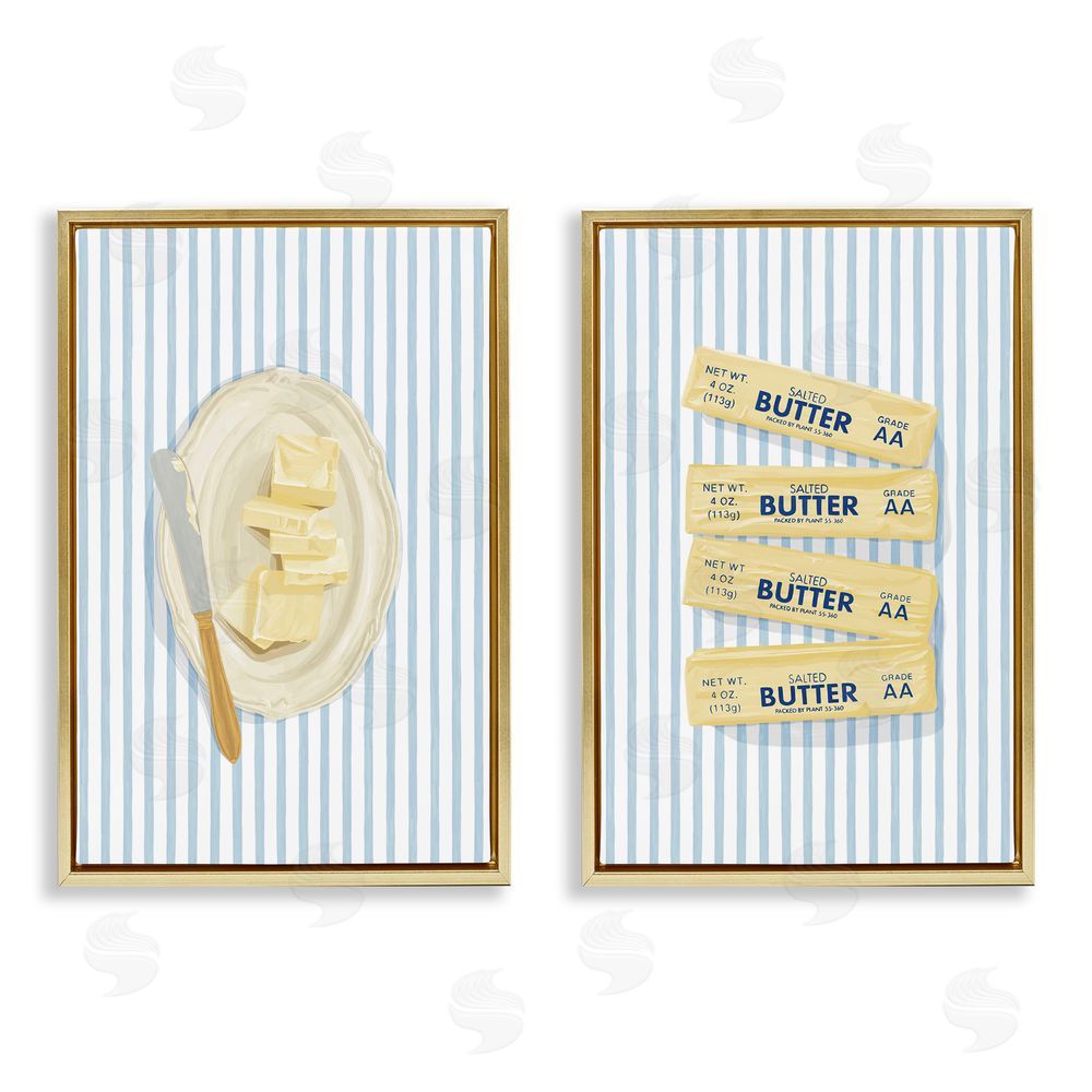 Veronica Lara Butter Dish & Sticks on Stripes Gold Floating Frame Canvas Wall Art Print