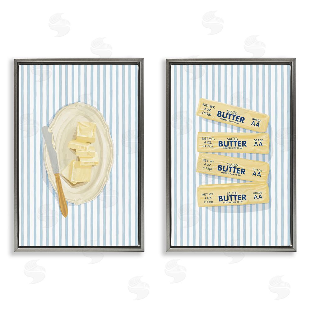 Veronica Lara Butter Dish & Sticks on Stripes Gray Floating Frame Canvas Wall Art Print