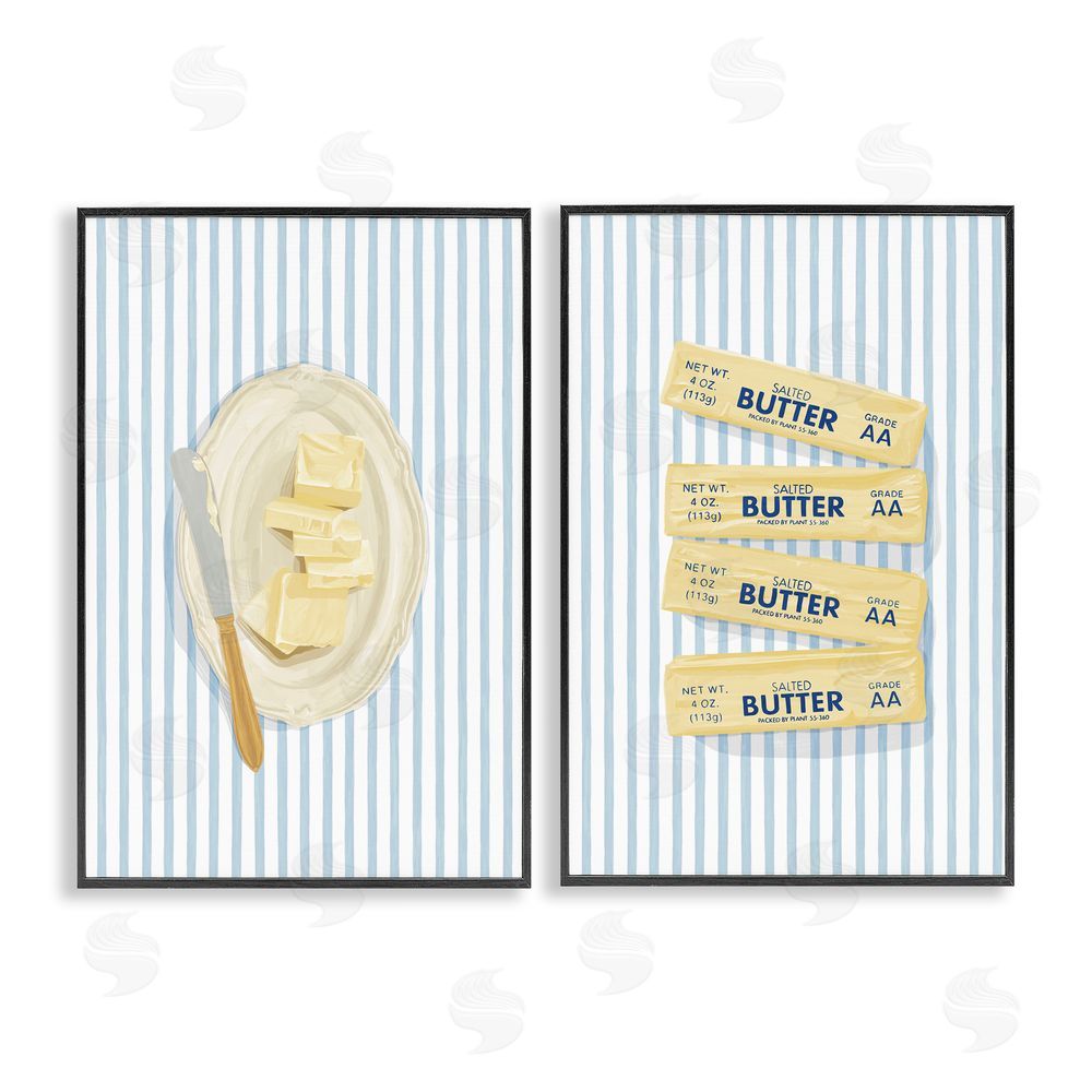 Veronica Lara Butter Dish & Sticks on Stripes Black Framed Giclee Wall Art Print