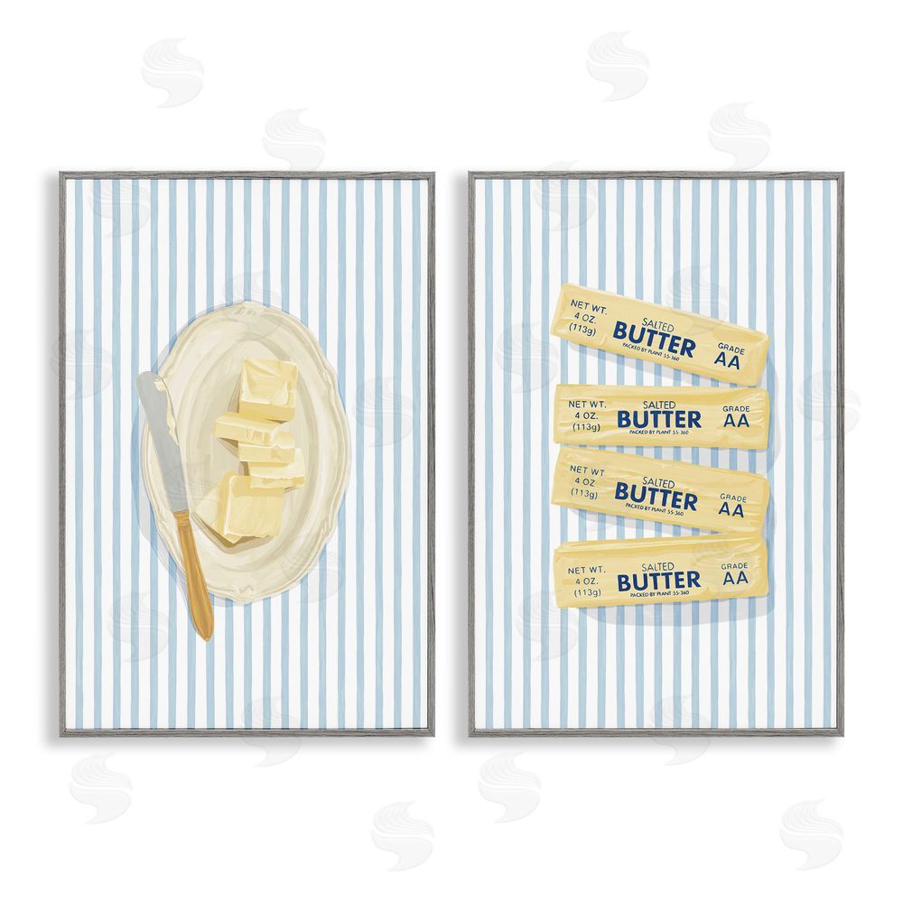 Veronica Lara Butter Dish & Sticks on Stripes Gray Framed Giclee Wall Art Print