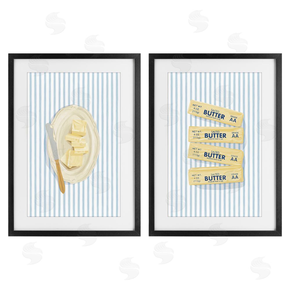 Veronica Lara Butter Dish & Sticks on Stripes Black Framed Print Under Glass Wall Art