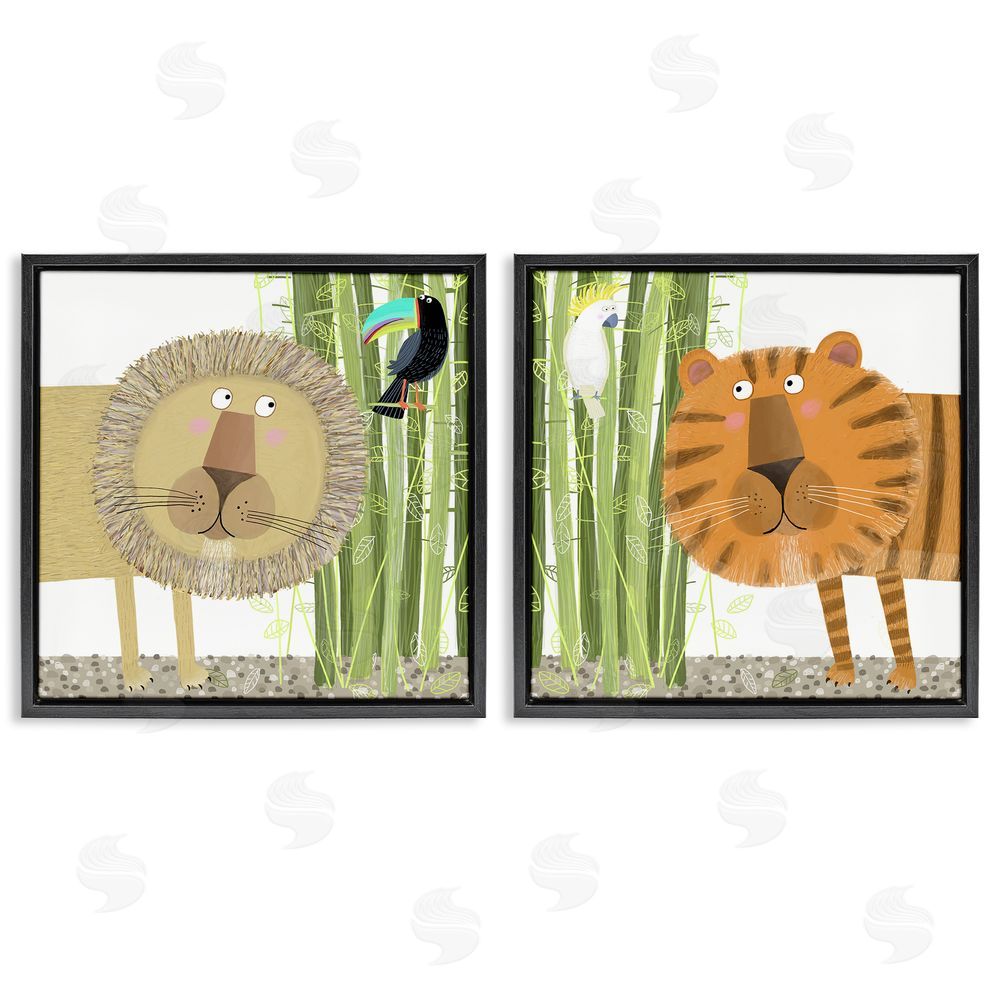 Carla Daly Bamboo Trees & Animals Black Floating Frame Canvas Wall Art Print