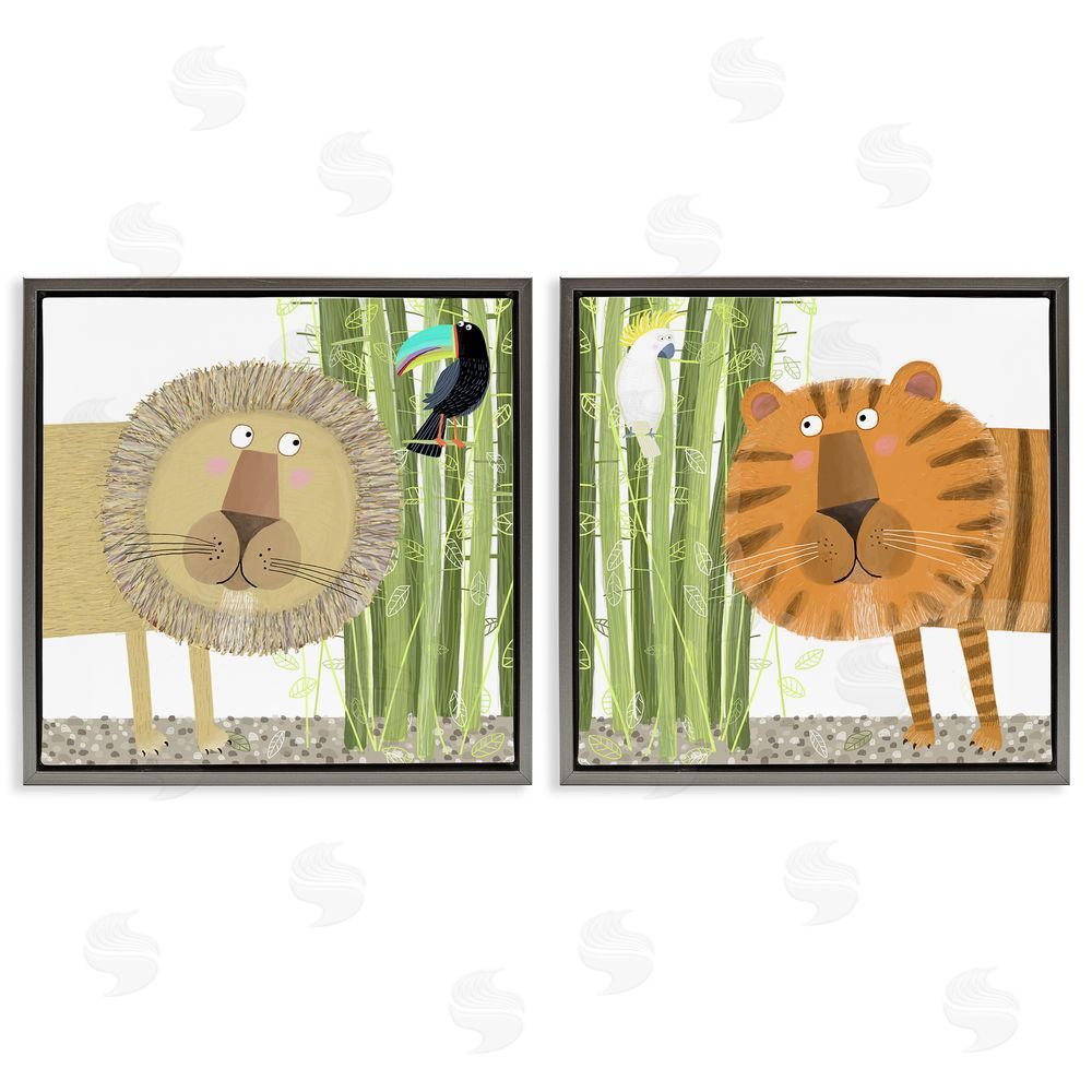 Carla Daly Bamboo Trees & Animals Gray Floating Frame Canvas Wall Art Print