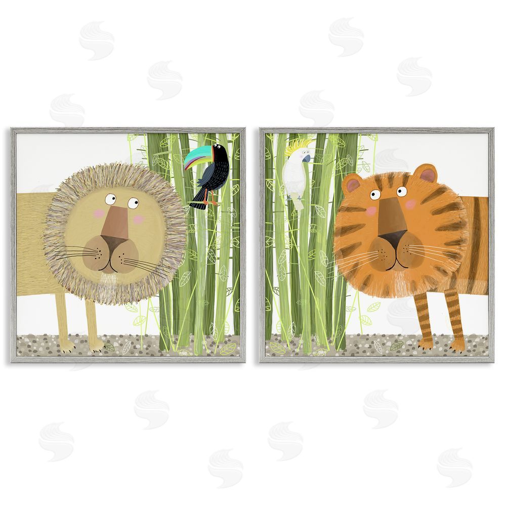 Carla Daly Bamboo Trees & Animals Gray Framed Giclee Wall Art Print