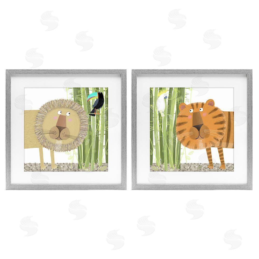 Carla Daly Bamboo Trees & Animals Gray Framed Print Under Glass Wall Art
