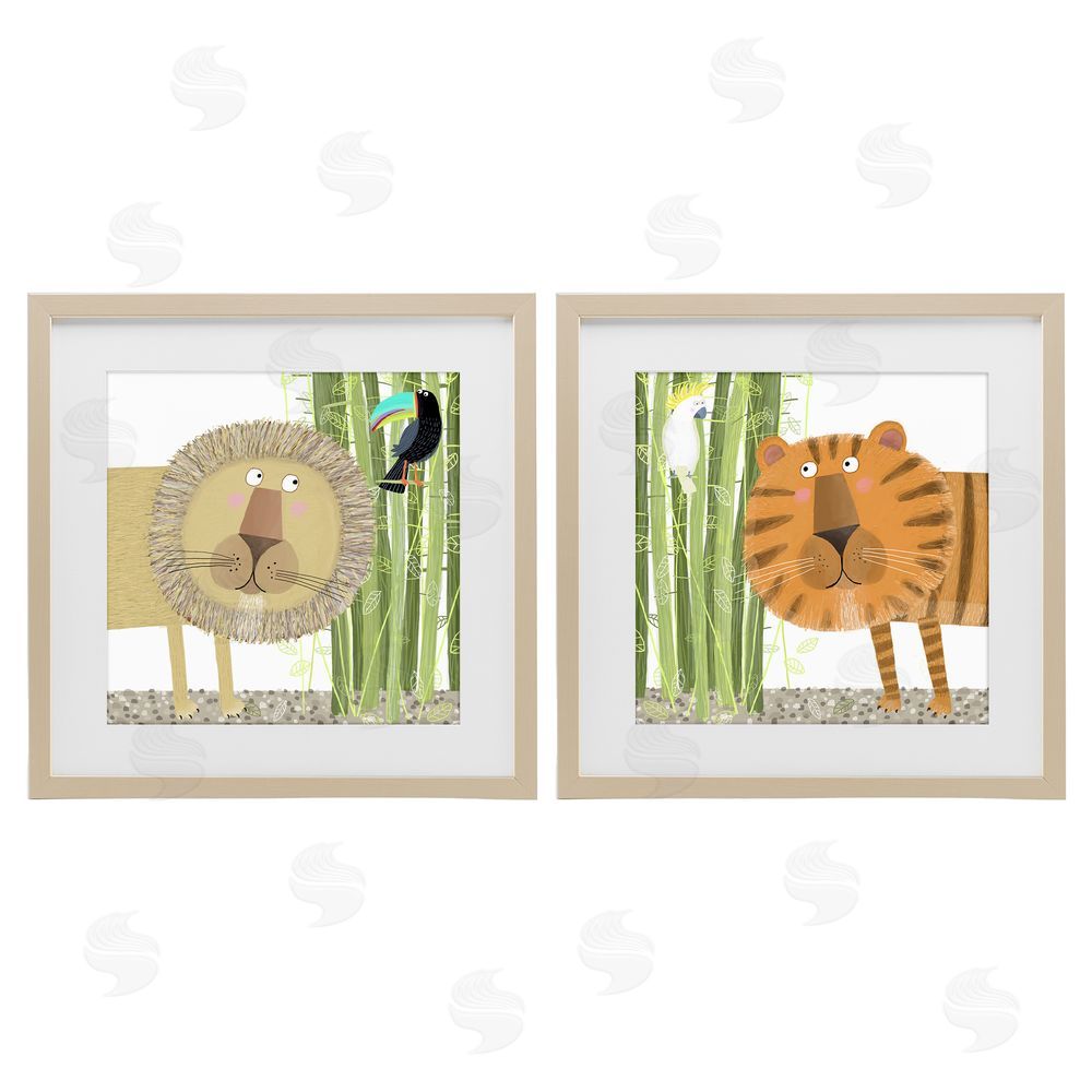 Carla Daly Bamboo Trees & Animals Brown Framed Print Under Glass Wall Art